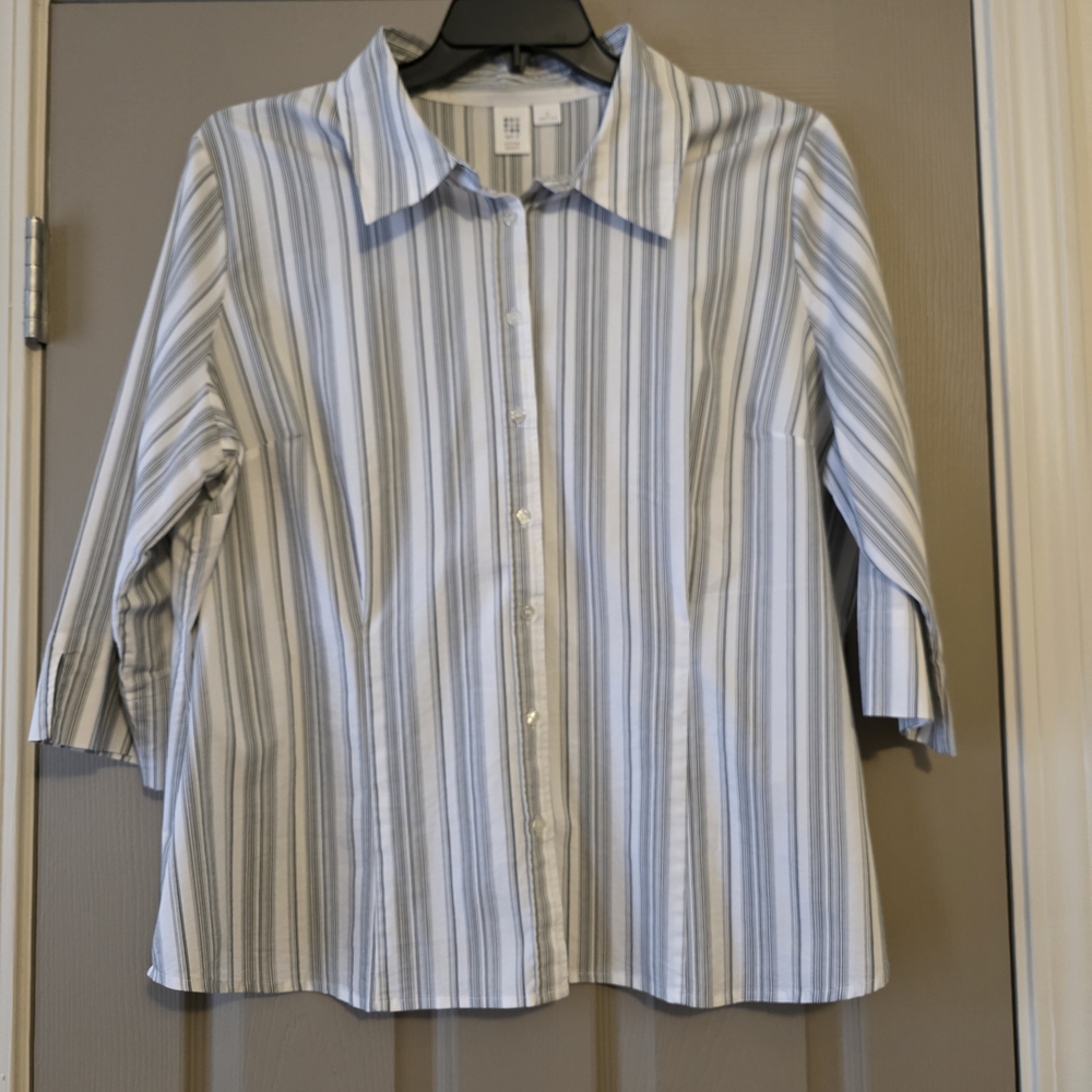 Apt. 9 Blue and White Striped Button Down Shirt